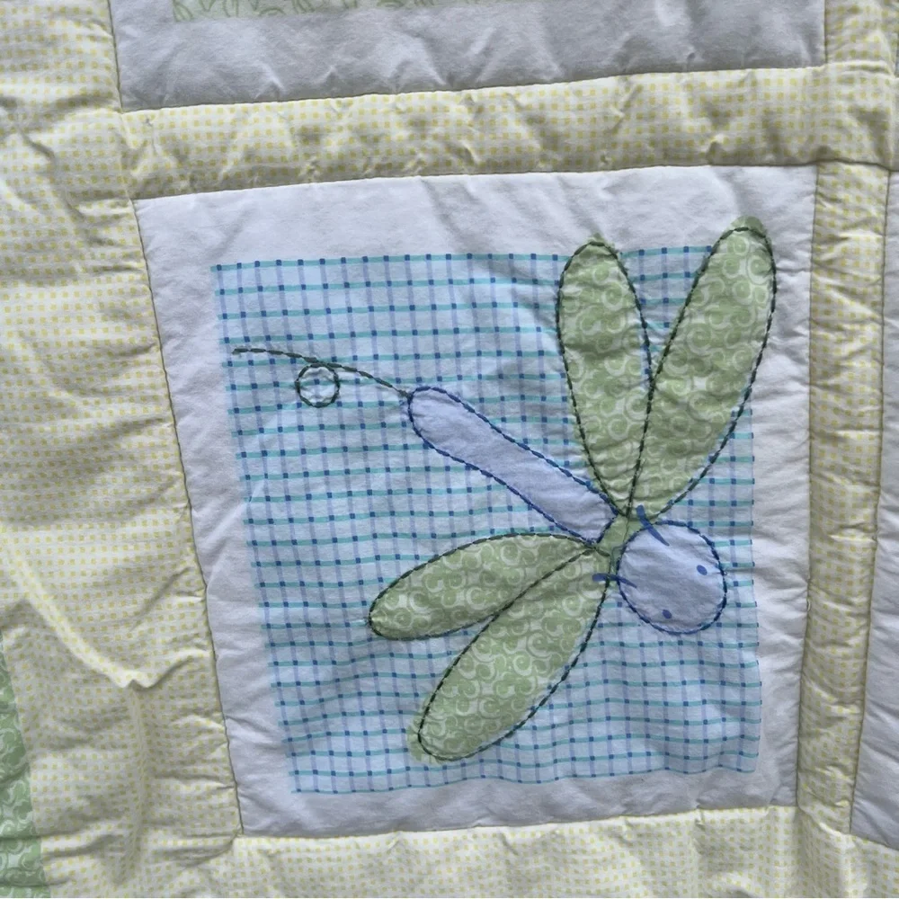 Y2K Carters Tykes Animals Crib Quilt Pastel Gingham Puppy Bee Duck Dragonfly HTF